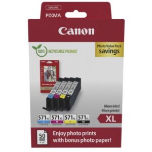 Pack 4 Cartuchos Originales CANON CLI571XL BK+C+M+Y – 0332C006 [PAG-1105] [ML-7]