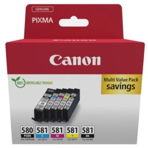 Pack 5 Cartuchos Originales CANON 580/581 BK+C+M+Y Negro Foto – 2078C007 [ML-11]