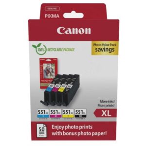 Pack Cartucho Original CANON CLI551XL BK+C+M+Y – 6443B008 [ML-7][PAG-660]