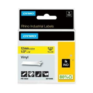 Cinta de Etiquetas Industrial DYMO 12mm x 5.5 m Vinilo Negro sobre Amarillo – S0718450