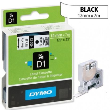 CINTA ROTULADORA AUTOADHESIVA DYMO D1 PARA ROTULADORAS LABEL MANAGER DE 12MM X 7 METROS DE LONGITUD, NEGRO SOBRE BLANCO